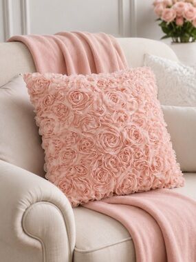 Miulee Pink 3D Rose Flower Pillow Cover 18x18 Coquette Cottagecore Decor